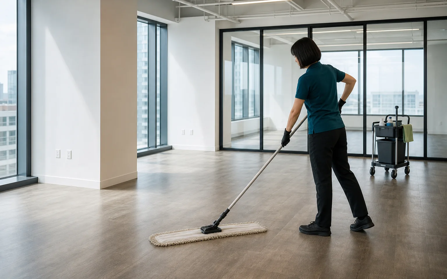 Vacant commercial property prepared for turnover cleaning