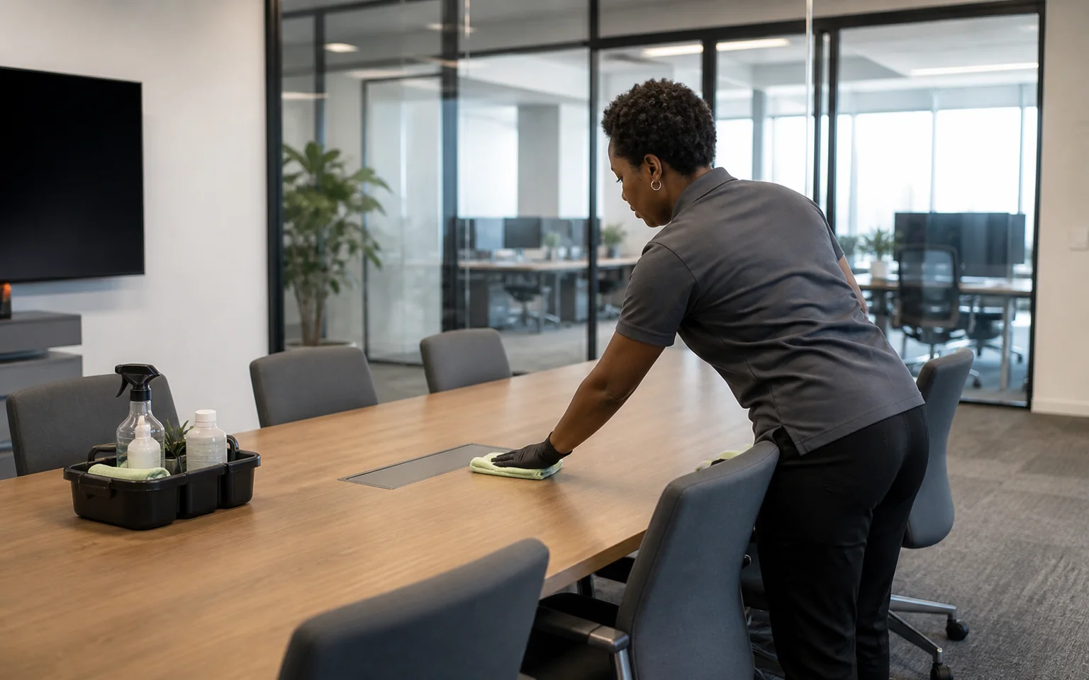 Commercial office prepared for recurring cleaning