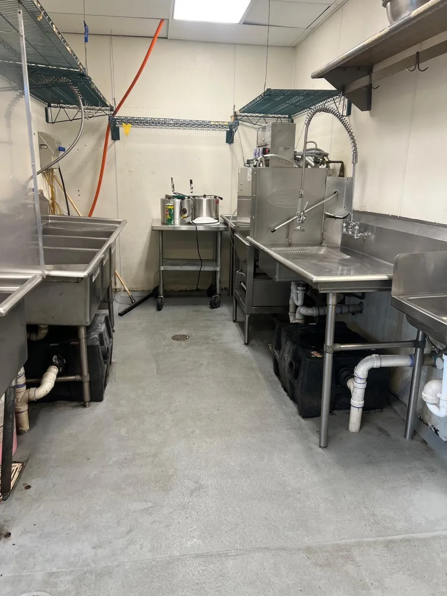 Restaurant dishwashing area after cleaning